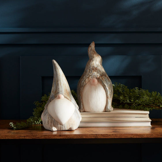 Modern-Ceramic-Gnome-Figurine-with-Marble-Finish,-Set-of-2-Decor