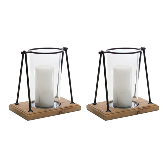 Modern Framed Candle Holder with Wood Base (Set of 2) - Candles and Accessories