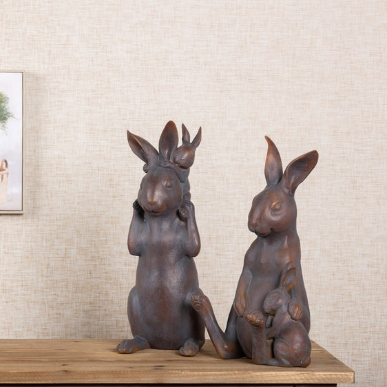 Mother-Rabbit-and-Baby-Bunny-Statue-(Set-of-2)-Decorative-Accessories