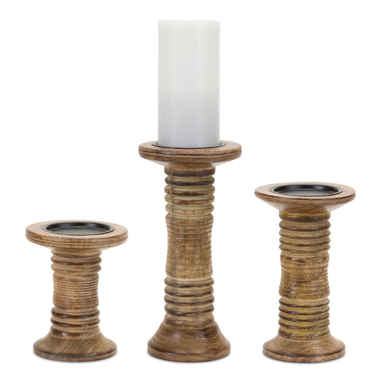 Natural Mango Wooden Candle Holder, Set of 3 - Candles and Accessories