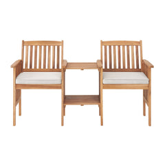 Natural Oil Fini Bristol Acacia Wood Outdoor Double Seat Bench with Attached Table - Outdoor Seating