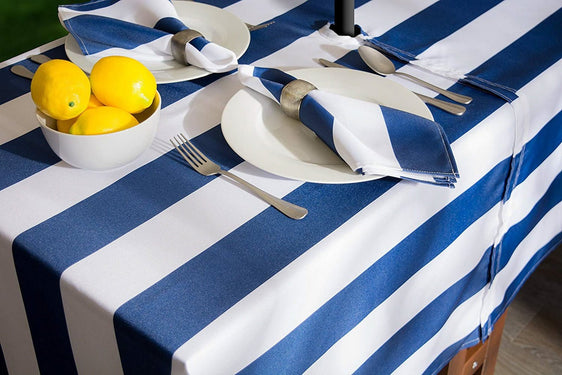 Nautical Blue Cabana Stripe Outdoor Tablecloth With Zipper 60x120 - Tablecloths