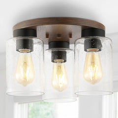 Nola Light Bohemian Farmhouse Iron/Seeded Glass LED Semi Flush Mount - Ceiling Lights