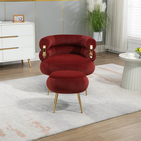 Nordic Modern Velvet Upholstered Accent Chair and Ottoman with Metal Frame - Accent Chairs
