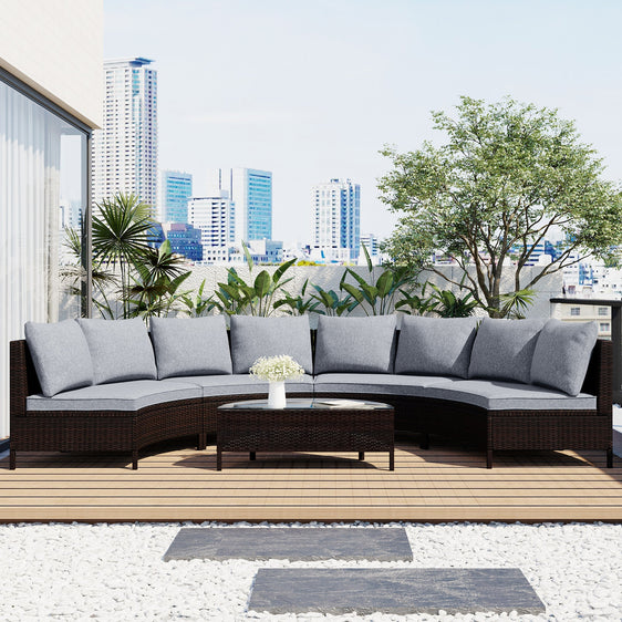 Odessa 5 Piece Outdoor Sectional Sofa Set with Tempered Glass Table - Outdoor Seating