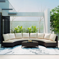 Odessa 5 Piece Outdoor Sectional Sofa Set with Tempered Glass Table - Outdoor Seating