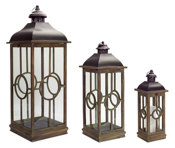 Oversized-Wood-Floor-Lantern,-Set-of-3-Lanterns