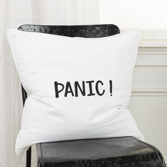 "Panic" "Don't Panic" Embroidery 100% Cotton Pillow - Pier 1