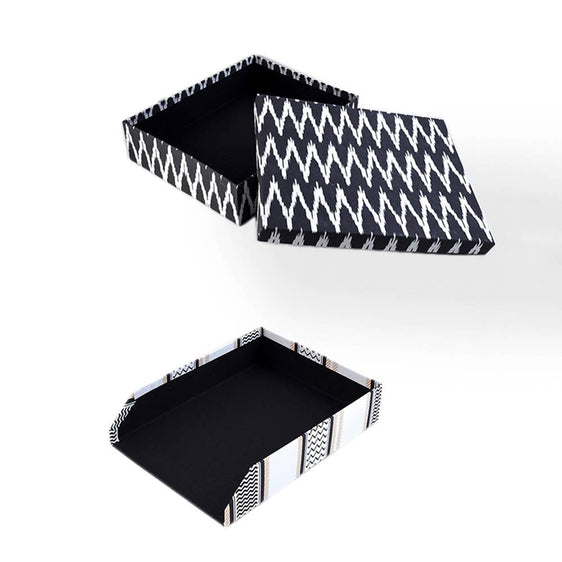 Paper-Tray-and-Box-set-/-Set-of-2-Pcs-/-Black-&-White-Storage-and-Organization