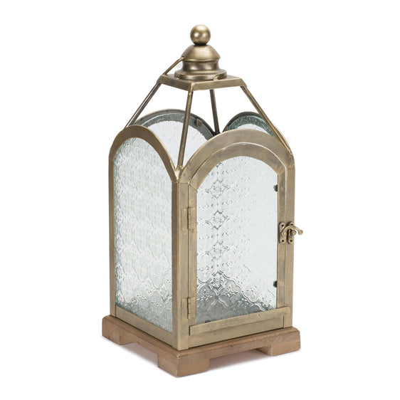 Pewter Metal Lantern with Ornate Glass 16"H - Decorative Accessories