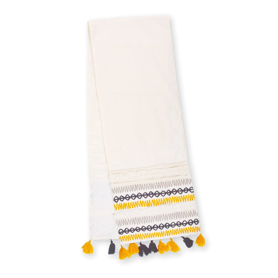 Pier-1-Embroidered-With-Yellow-and-Navy-Tassels-Table-Runner-Table-Runners