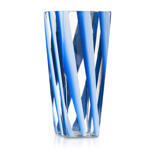 Pier-1-Handpainted-Stripe-Square-Blue-Glass-Vase-Vases