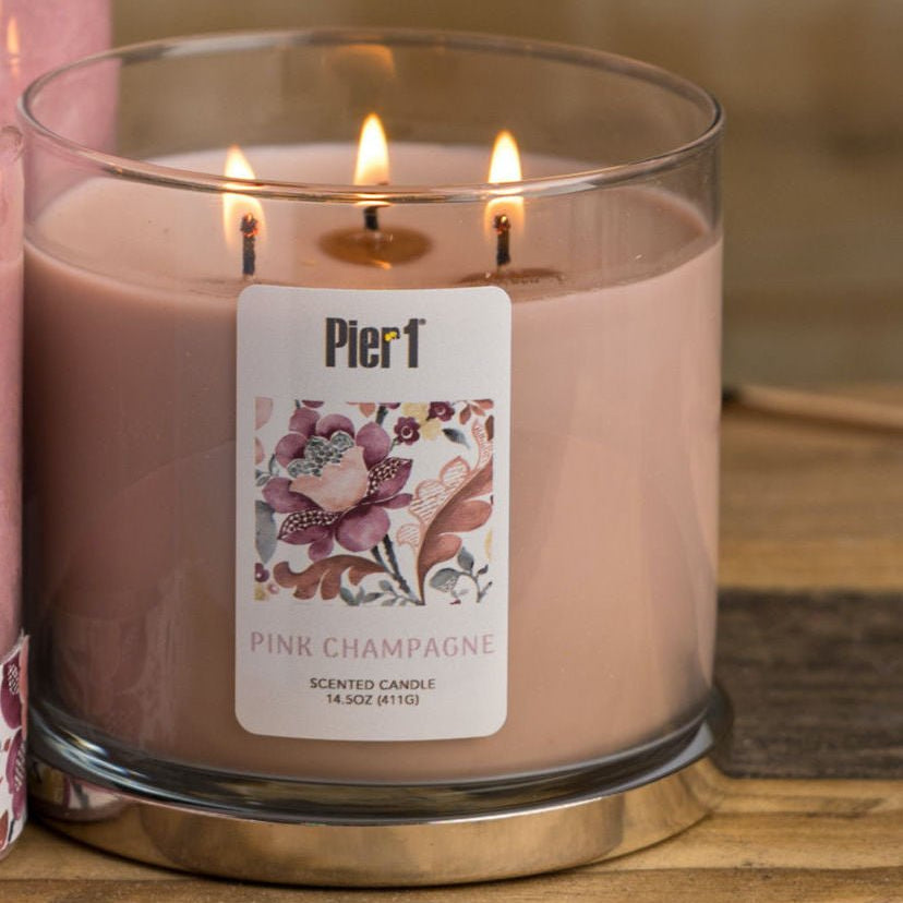 Pier 1 Pink Champagne Filled 3-Wick Candle 14.5oz - 3-Wick Candles
