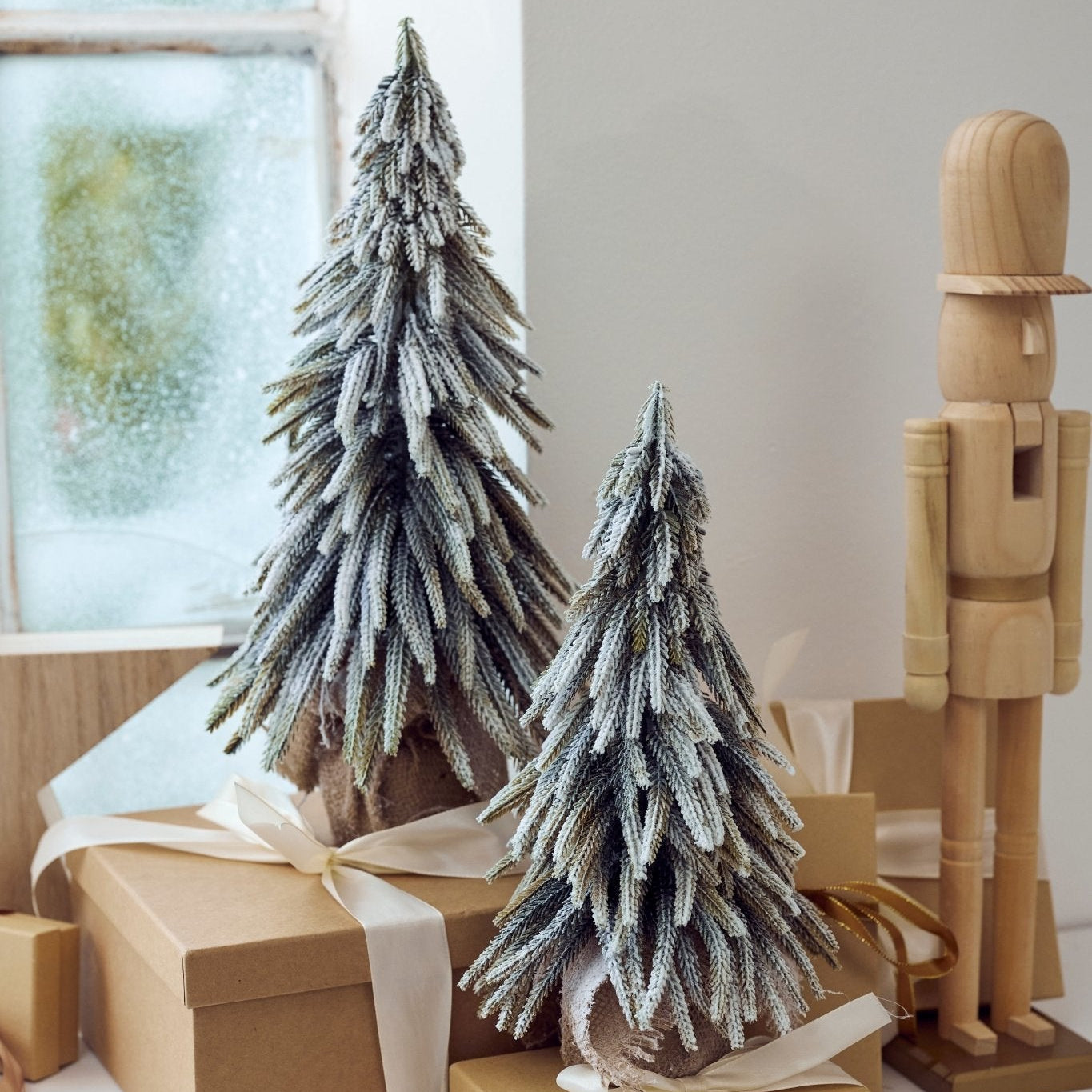 Pier-1-Set-of-2-Flocked-Pine-Tree-Set-Christmas-Decor