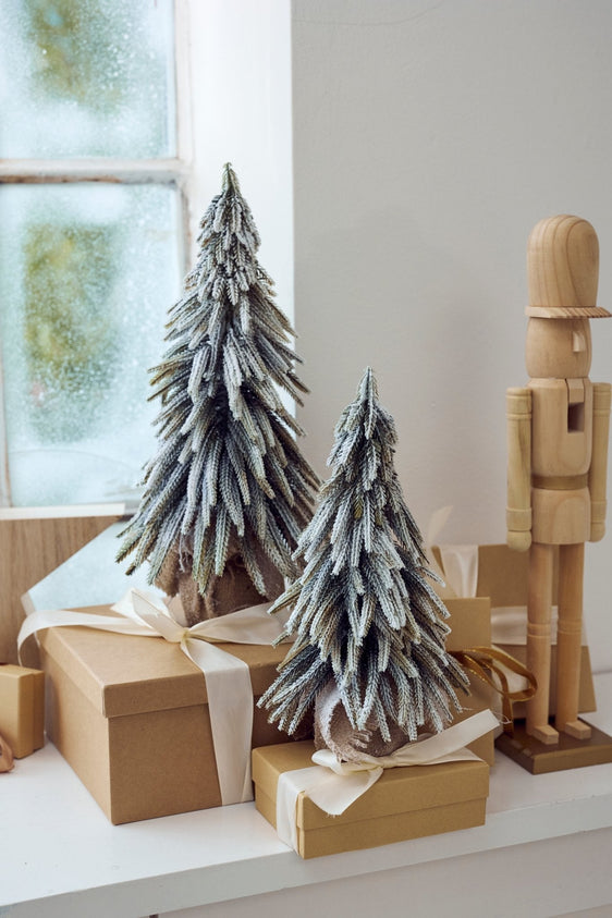 Pier-1-Set-of-2-Flocked-Pine-Tree-Set-Christmas-Decor