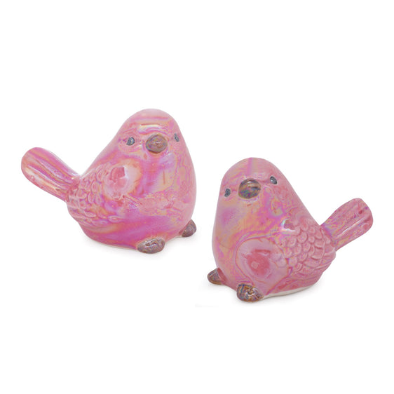 Pink Irredescent Ceramic Bird Figurine (Set of 6) - Decor