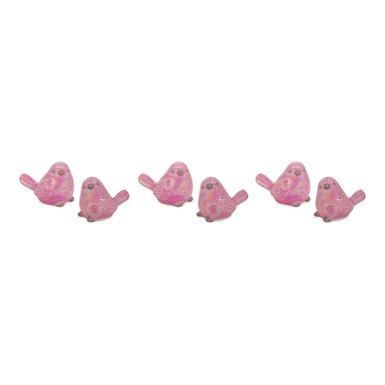 Pink-Irredescent-Ceramic-Bird-Figurine-(Set-of-6)-Decor