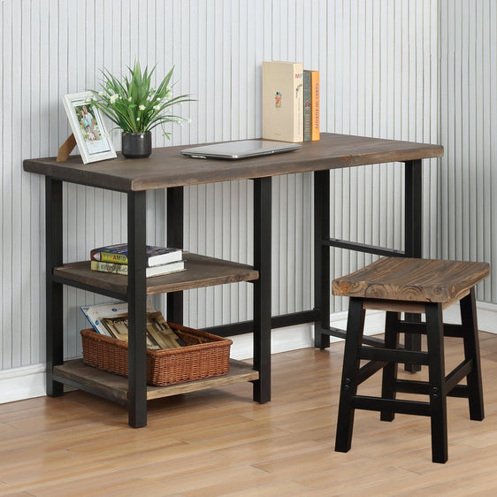 Pomona 48"W Metal and Solid Wood Desk with 2 Shelves - Tables Desk