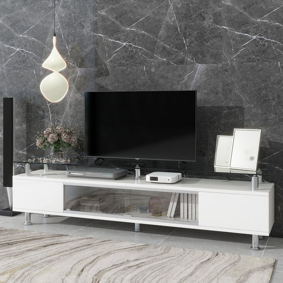 Porter TV Stand with Silver Metal Legs and Tempered Glass - Consoles