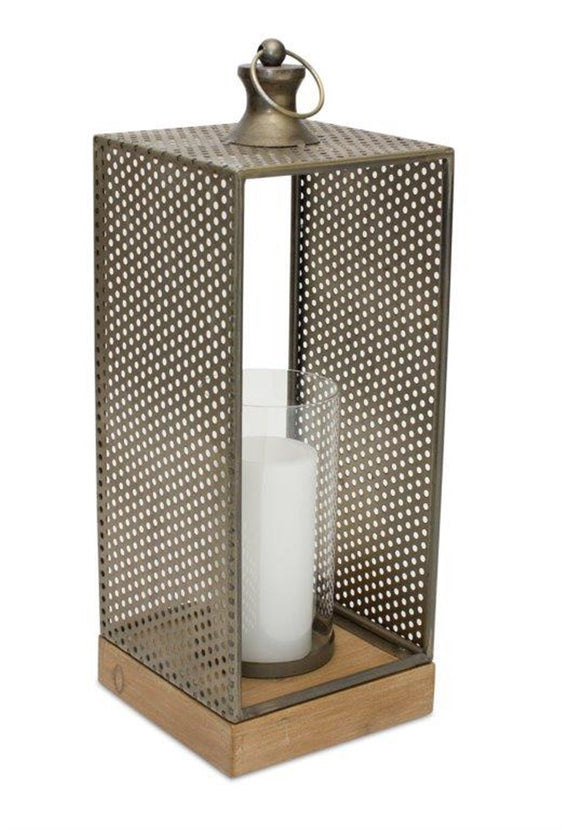 Punched Metal Candle Holder with Wooden Base - Candles and Accessories