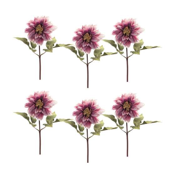 Purple Dahlia Flower Stem, Set of 6 - Faux Florals