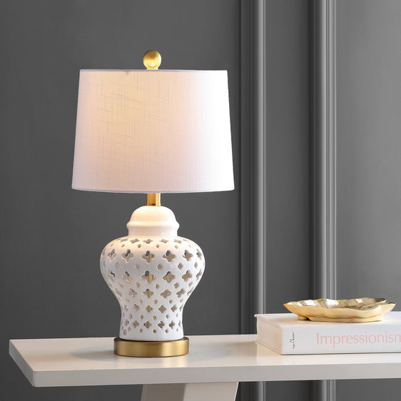 Quatrefoil-Fretwork-Pierced-Ginger-Jar-Ceramic/Metal-LED-Table-Lamp-Table-Lamps