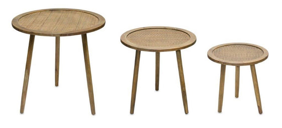 Rattan Wood Accent Table, Set of 3 - Side Tables