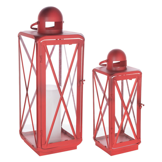 Red-Curved-Metal-Lantern-(Set-of-2)-Lanterns