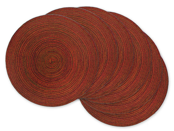 Red Variegated Round Pp Woven Placemats, Set of 6 - Placemats