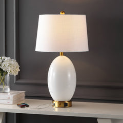 Reese Outlet Contemporary Style Iron/Glass LED Table Lamp with USB Charging Port - Table Lamps