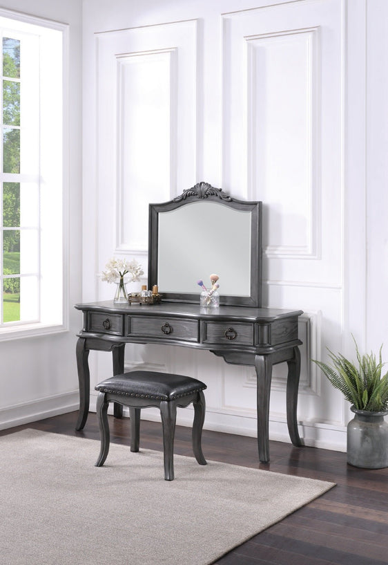 Retro-Vanity-Set-with-Floral-Crown-Molding-and-Stool-Vanity