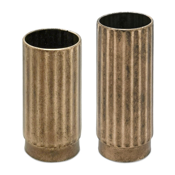 Ribbed-Copper-Metal-Cylinder-Vase,-Set-of-2-Vases