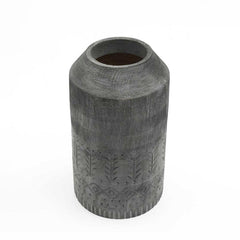 Rooh Large Gray Mango Wood Vase with Engraving - Vases