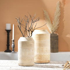 Rooh Mango Wood Vase with Engraving - Vases