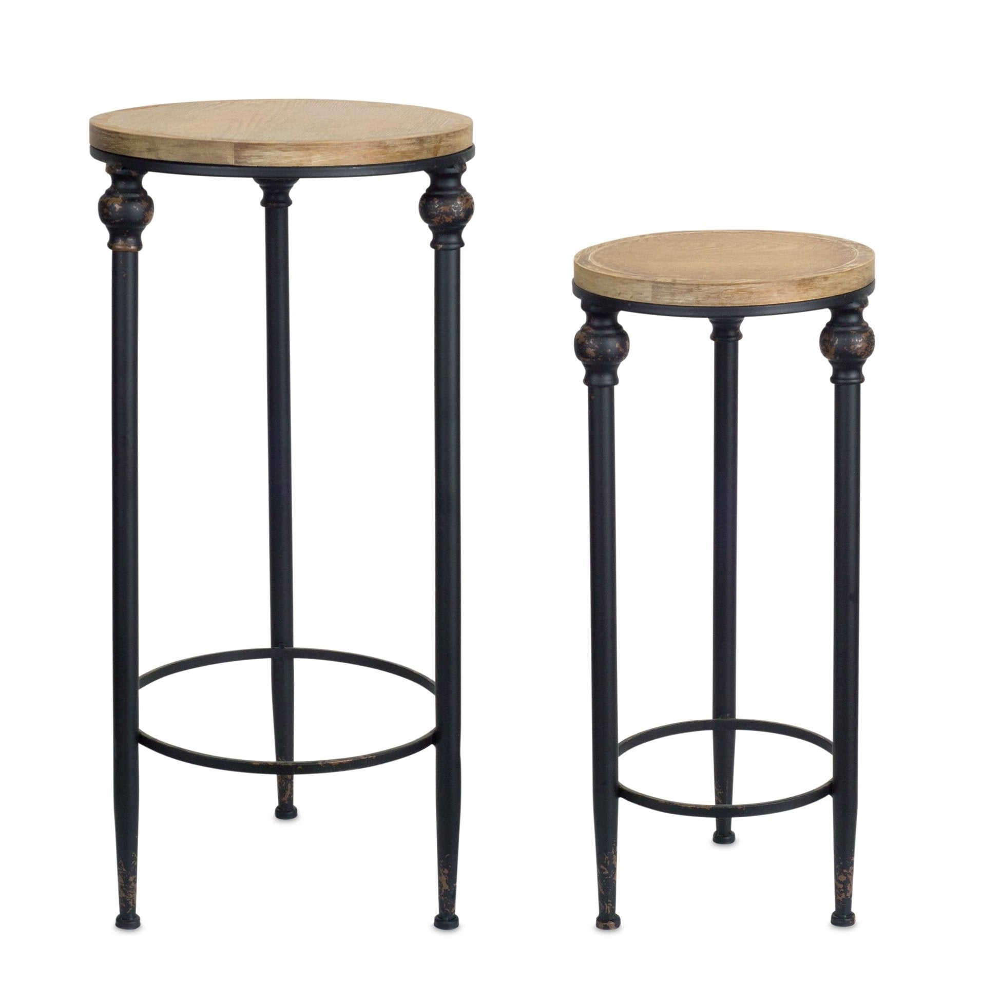 pier one indoor plant stands Round Wood and Metal Plant Stand (Set of 2)