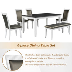 Rustic Solid Wood 6-piece Dining Table Set, PU Leather Upholstered Chairs and Bench - Dining Set