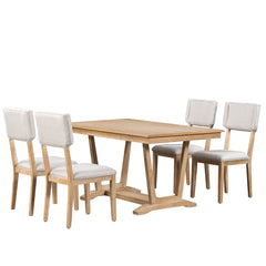 Rustic Trestle 5-piece Dining Table Set with 4 Upholstered Chairs, 59" Rectangular Dining Table - Dining Set