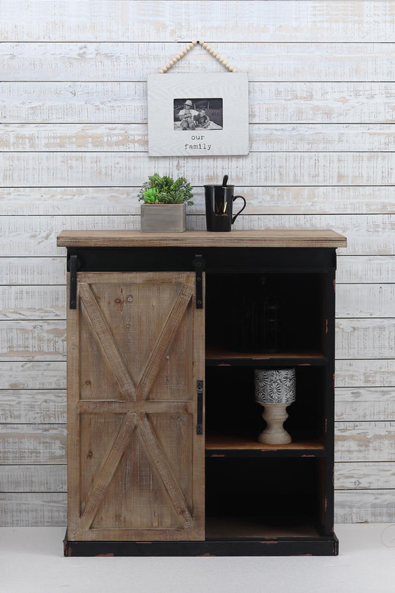 Rustic Wood Rectangle End Table, Decorative Wood Table for Bedroom Living Room - Storage Cabinets