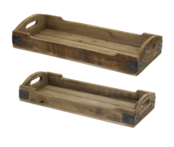Rustic-Wooden-Crate-Design-Tray-with-Metal-Accents,-Set-of-2-Decorative-Trays