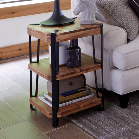Ryegate Natural Live Edge Solid Wood with Metal 2 Shelf End Table, Natural - End Tables