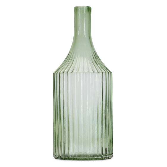 Sage Ribbed Glass Bottle Neck Vase 14" - Vases