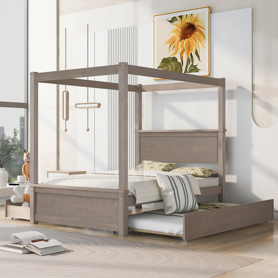 Samuel-Canopy-Bed-with-Trundle-Bed-and-Two-Drawers-Beds