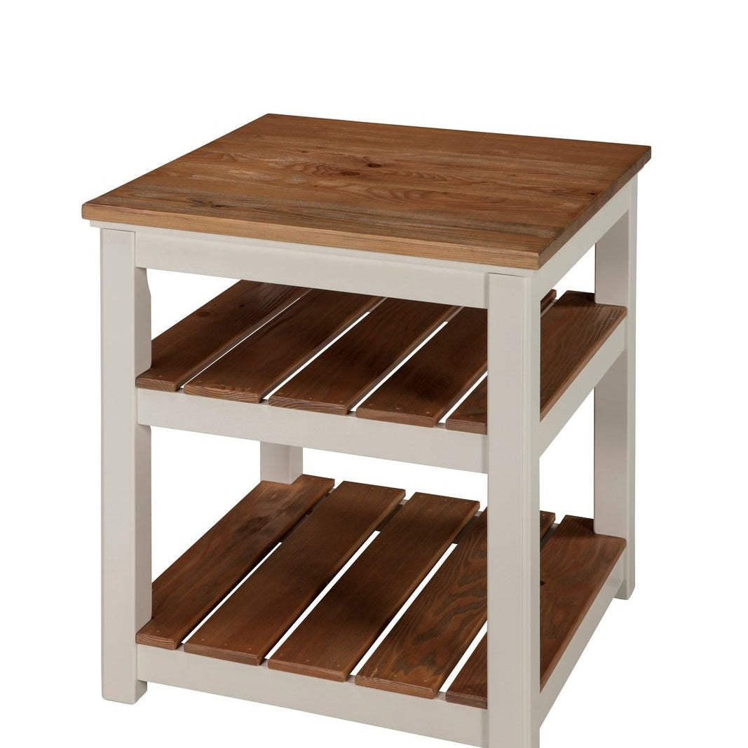 Savannah 2 Shelf End Table, Ivory with Natural Wood Top - End Tables