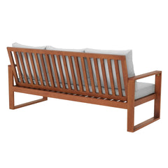 Smoke Gray Grafton Eucalyptus 3-seat Outdoor Bench with Gray Cushions - Outdoor Seating