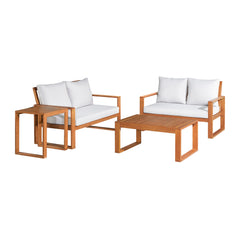 Smoke Gray Grafton Eucalyptus Wood 4-piece Set with Two 2-seat Benches, Coffee Table, and Cocktail Table - Outdoor Seating