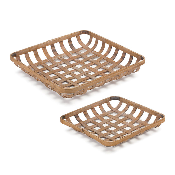 Square-Bamboo-Basket-Tray,-Set-of-2-Decorative-Trays
