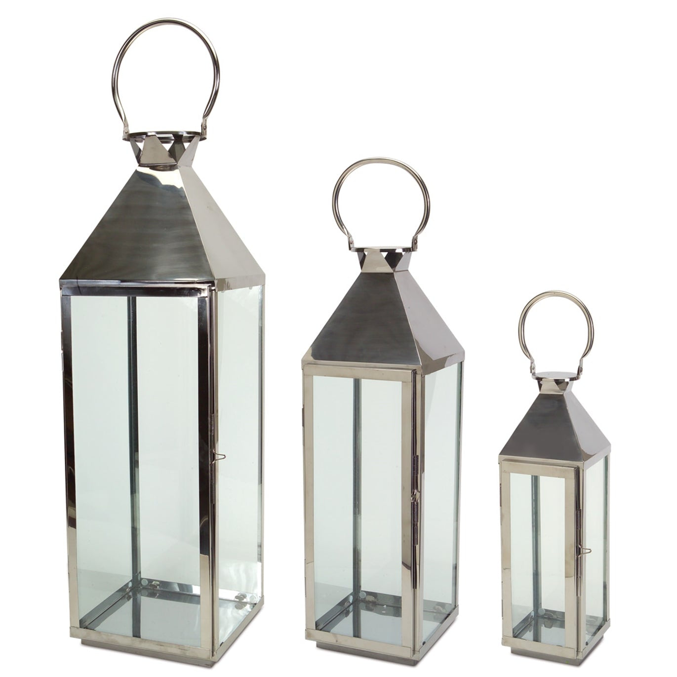 Stainless-Steel-Metal-Lantern,-Set-of-3-Lanterns