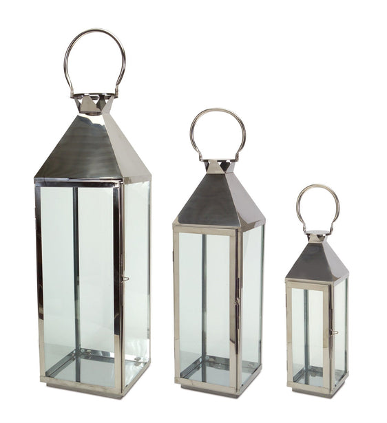 Stainless Steel Metal Lantern, Set of 3 - Lanterns