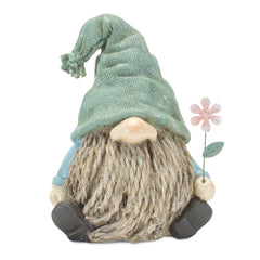 Stone Garden Gnome Figurine with Flower Stem Accent (Set of 4) - Outdoor Decor