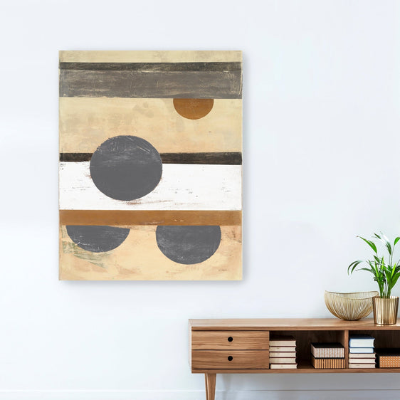 Stripes And Circles Neutral Canvas Giclee - Wall Art